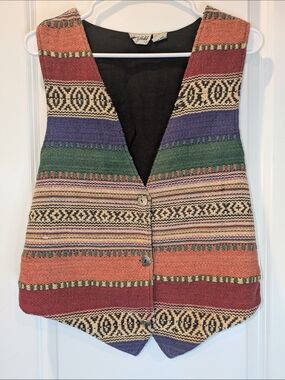 Vintage Jane Ashley Southwestern Tapestry Vest Boho Tribal Medium